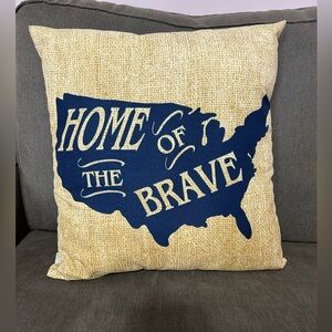 Threshold Blue and Beige Double Sided 'Home of the Brave' Pillow